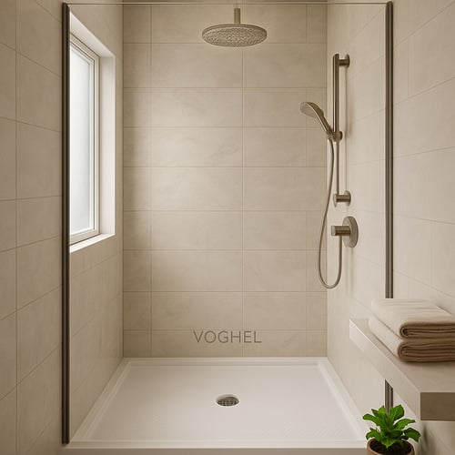 The image features a sleek modern bathroom showcasing a beautiful ceramic shower base with a diamond point texture The walls are adorned with elegant-1 The image features a sleek modern bathroom showcasing a beautiful ceramic shower base with a diamond point texture The walls are adorned with elegant-1